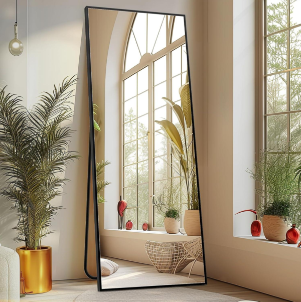 Full-Length Mirror, 64x21 inches, with Black Aluminum Alloy Frame—Supports Leaning Against Wall or Wall Mounting