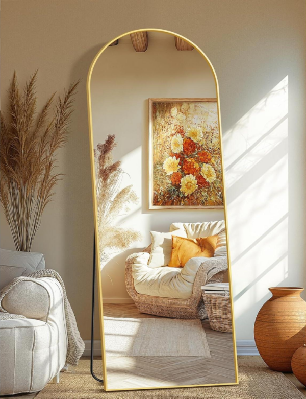 Arched Full-Length Mirror, 70x24 inches, with Gold Aluminum Alloy Frame—Ideal for Bedrooms or Dressing Areas