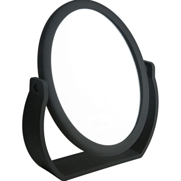 Double-Sided Freestanding Swivel Vanity Mirror, with Regular and 10X Magnification, Black Rubberised Finish